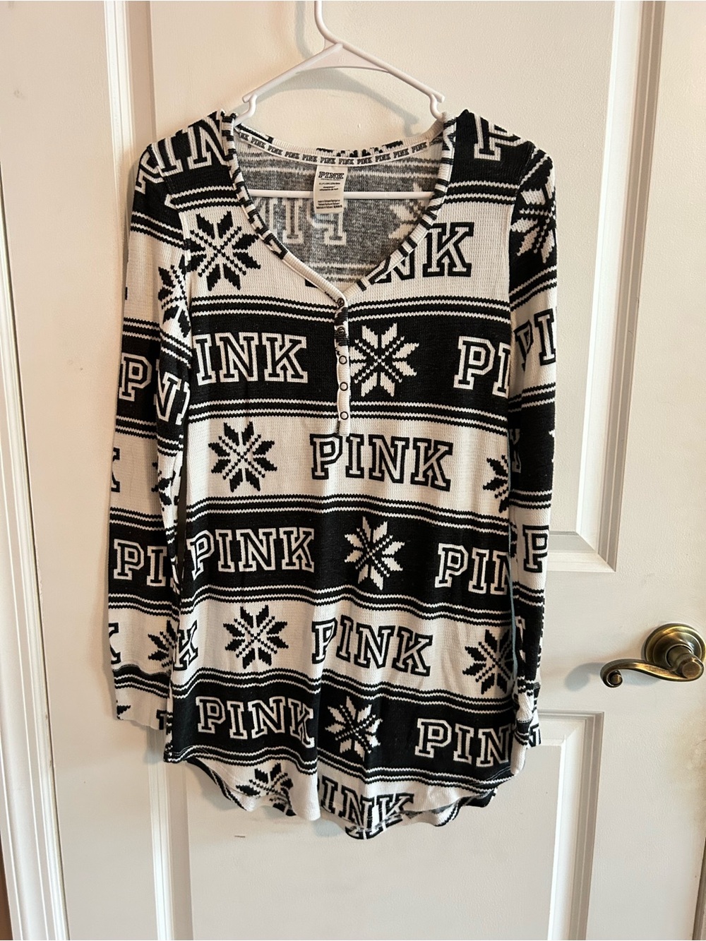 PINK Victoria's Secret Black and White Knit Sleep Henley